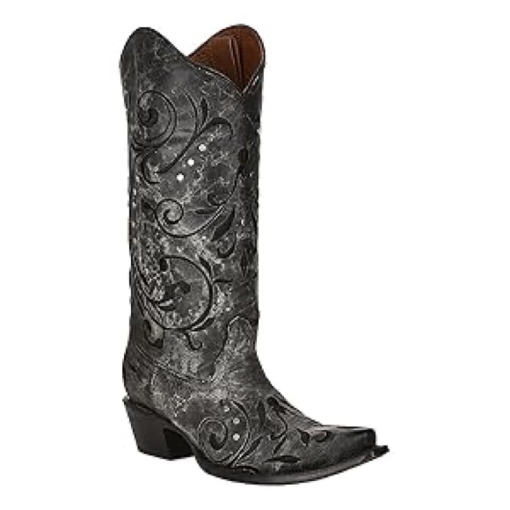 New Corral Boots Women Embroidery Western Leather Mid Calf Cowboy Black Gray 5.5 - Picture 2 of 8